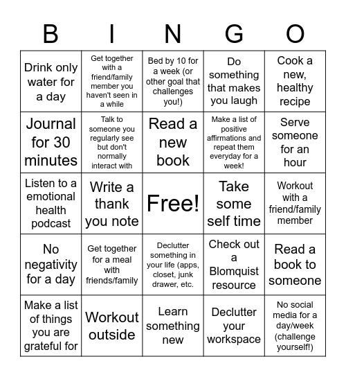 Social Emotional Wellness Bingo! Bingo Card