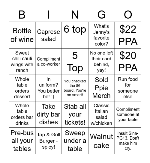 Untitled Bingo Card