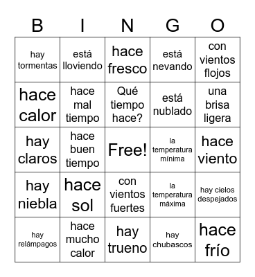 El Tiempo Bingo Card