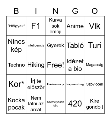 Tinder bingo Card