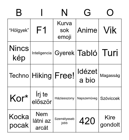 Tinder bingo Card