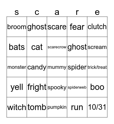 Haunted House Bingo Card