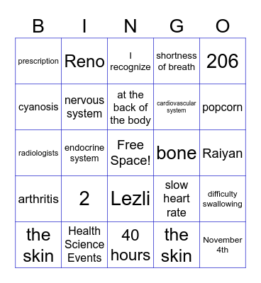 HOSA Bingo Card