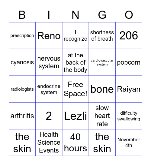 HOSA Bingo Card