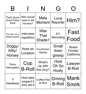 Dateline#2 Bingo Card