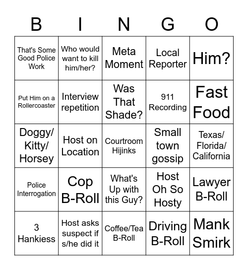 Dateline#2 Bingo Card