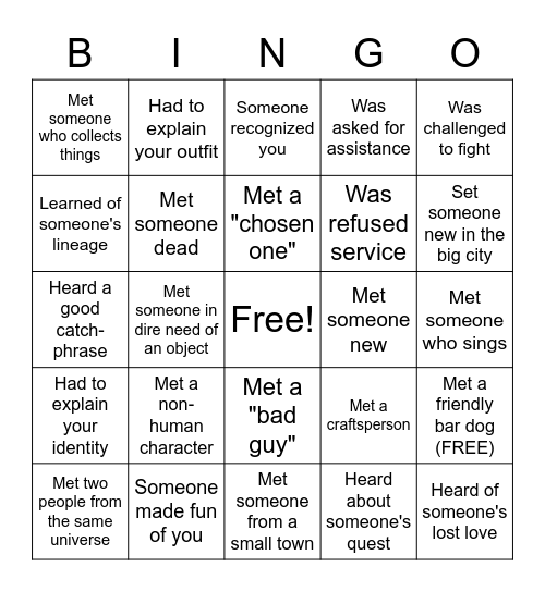 NPC Party Bingo Card