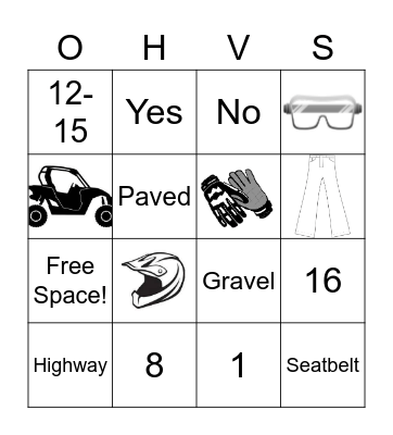 Off Highway Vehicle Bingo Card