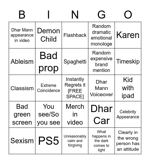 Dhar Mann Bingo Card