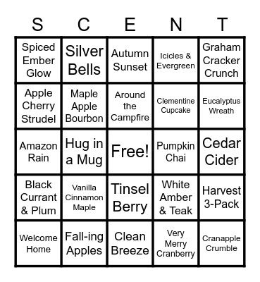 Scentsy Bing - Fall/Winter 2022 Bingo Card
