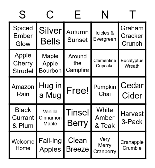 Scentsy Bing - Fall/Winter 2022 Bingo Card