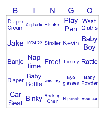 Jake's Baby Shower! Bingo Card