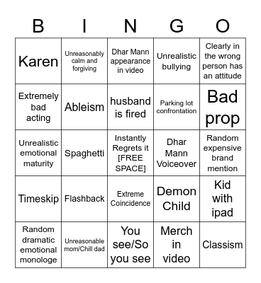 Dhar Mann Bingo Card