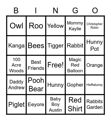 AUSTIN’S BABY SHOWER Bingo Card