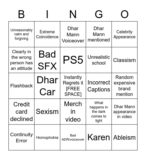 Dhar Mann Bingo Card