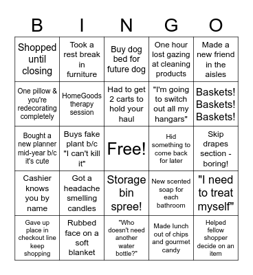 HomeGoods Bingo Card