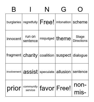 Lesson 4 Vocabulary Bingo Card