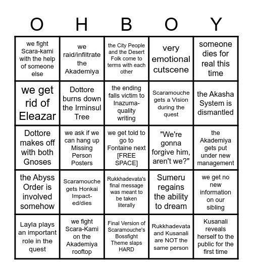 Chapter Three Final Act Predictions Bingo Card