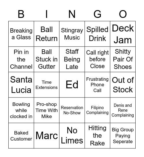 Working at Lav Bingo Card