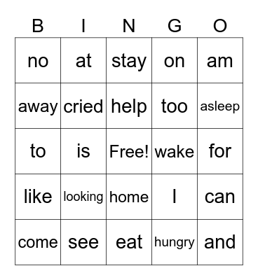 Sight Words BINGO Card