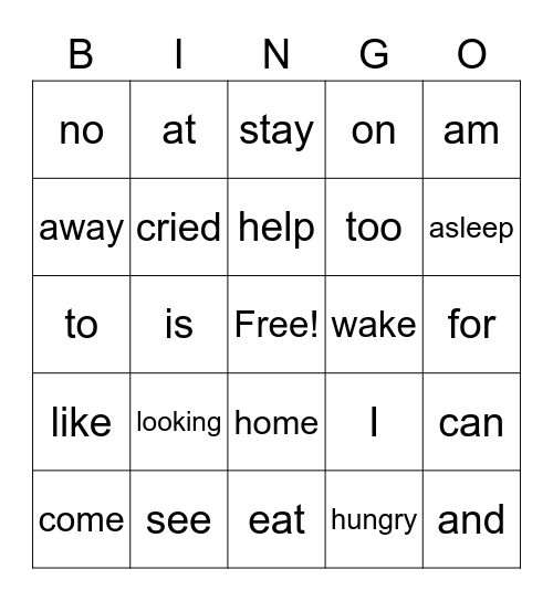 Sight Words BINGO Card