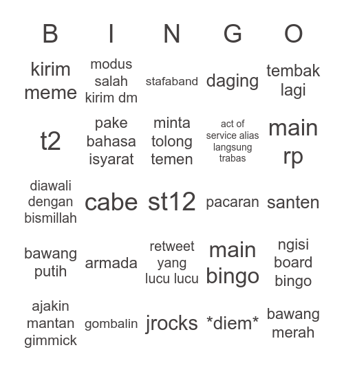 jh Bingo Card