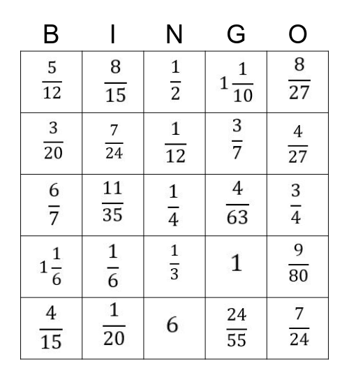 Multiply Fractions Bingo Card