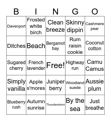 Scentsy Bingo Card