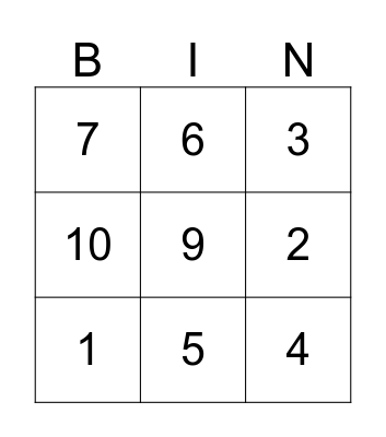 Number Bingo Card