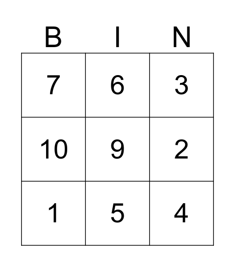 Number Bingo Card