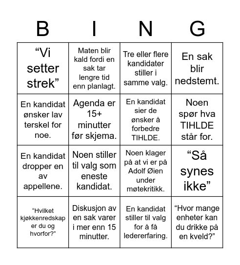 Generalforsamlingsbing(o) Bingo Card