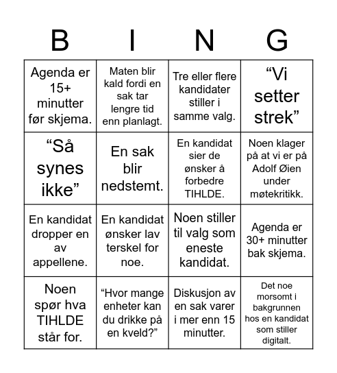 Generalforsamlingsbing(o) Bingo Card