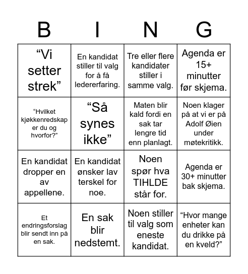 Generalforsamlingsbing(o) Bingo Card