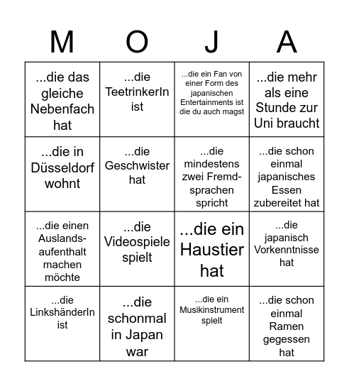 Finde eine Person, ... Bingo Card