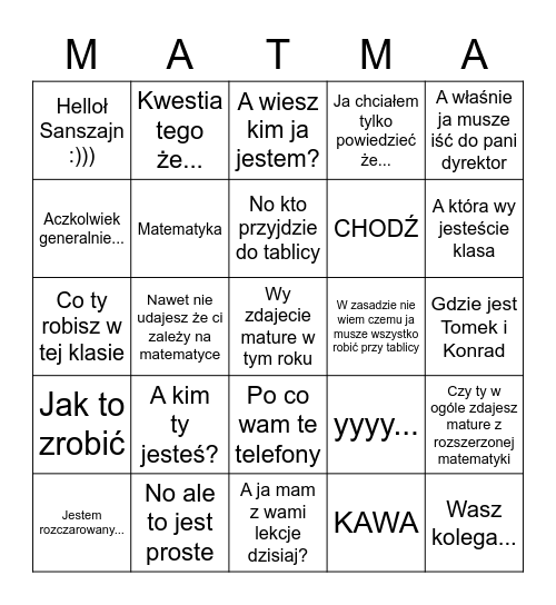 Walczi Bingo Card