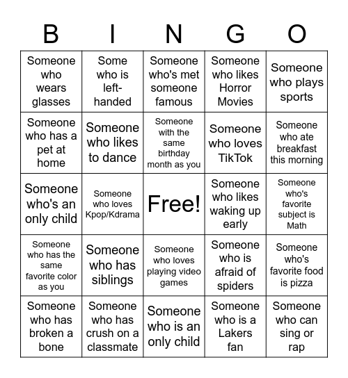 Human Bingo Card