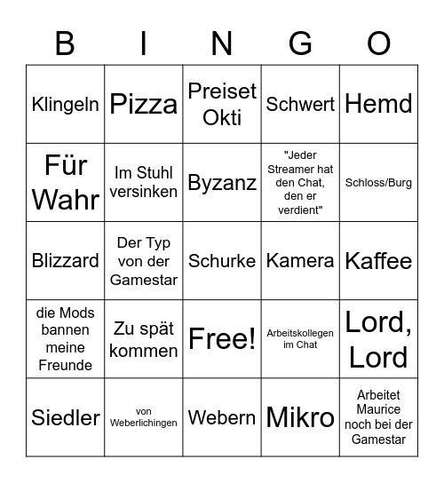 Maurice Stream Bingo Card