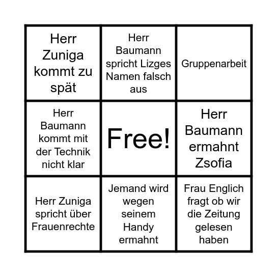 Mittwoch Bingo Edition Bingo Card