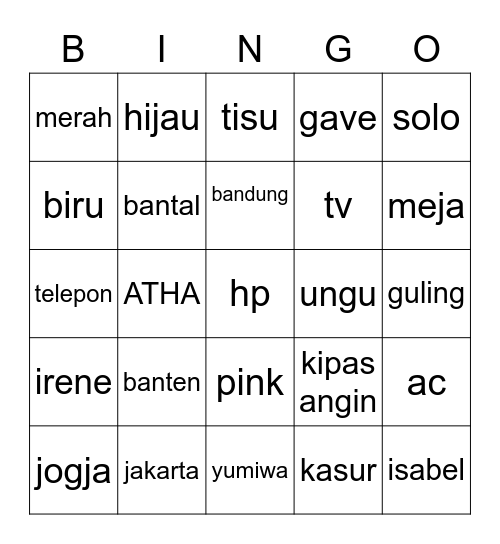 atha bingo Card