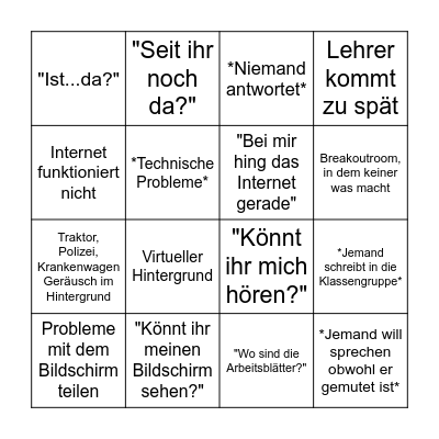 Online School Bingo Card