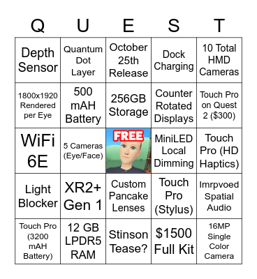 SadlyItsQuest Pro Bingo Card