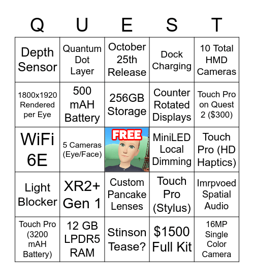 SadlyItsQuest Pro Bingo Card