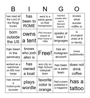 NOLA POP FUN FACTS Bingo Card