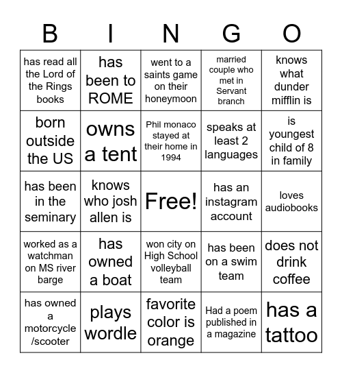 NOLA POP FUN FACTS Bingo Card