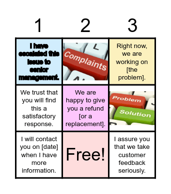 Responses to complaints Bingo Card