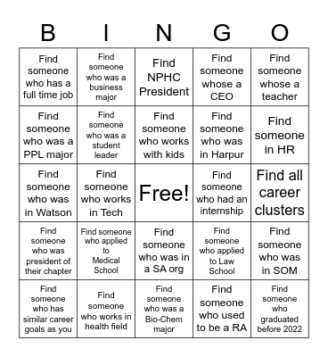 NPHC Alumni Event Bingo Card