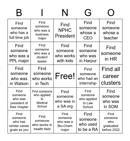 NPHC Alumni Event Bingo Card