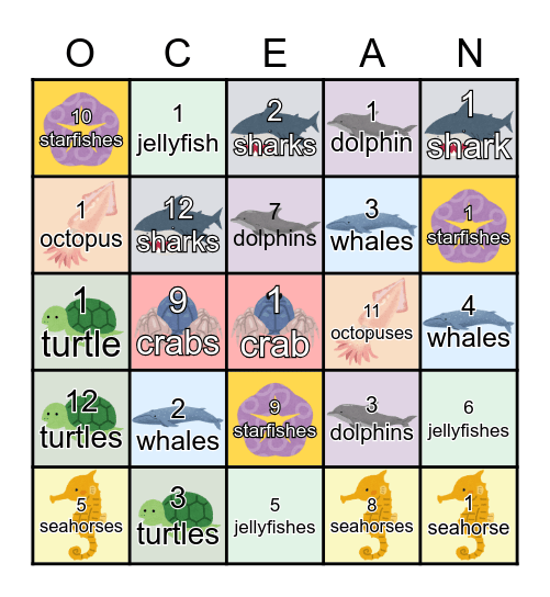 Sea Animal BINGO! Bingo Card