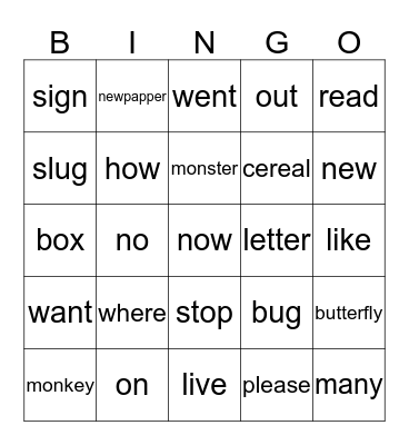 1~5 Bingo Card