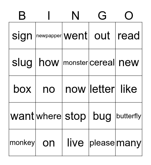 1~5 Bingo Card